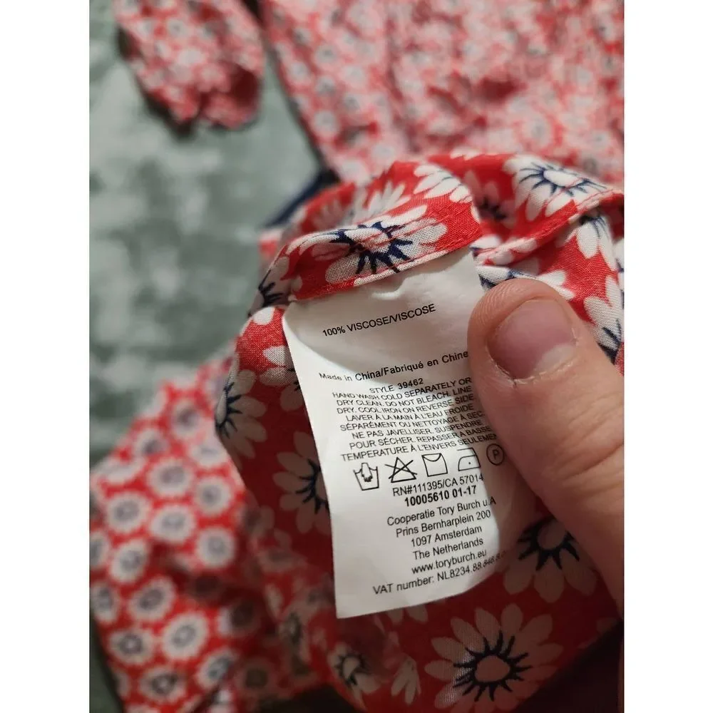 Tory Burch Red White Floral Primrose Nantucket Off Shoulder Romper sz XS
